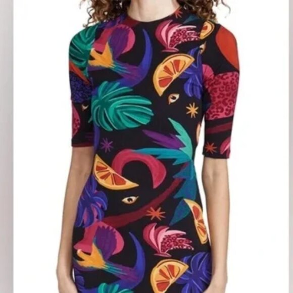 FARM Rio Black Tropical Midi Dress  Bodycon. - Picture 2 of 9